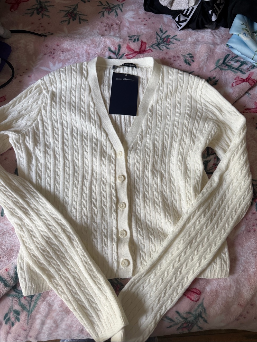 Brandy Melville Cream Cable-Knit V-Neck Cardigan NWT